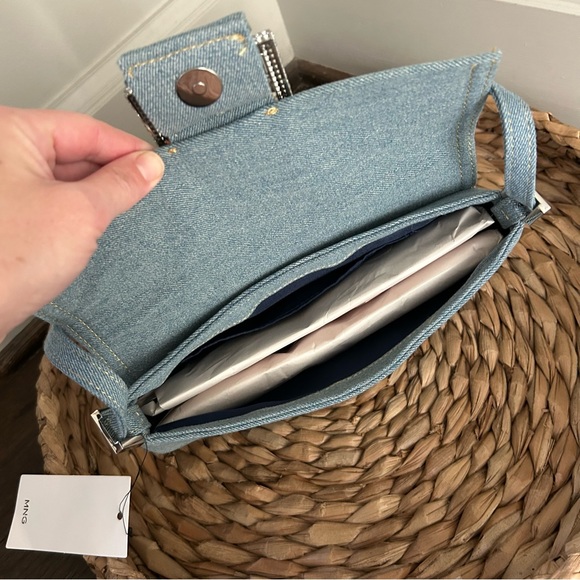 NWT Mango Denim Shoulder Bag with Crystal Buckle - Picture 11 of 12